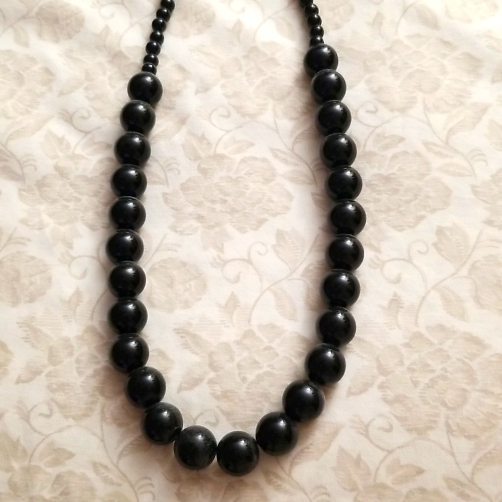 Black Large Beaded Necklace 32"L.- M. Haskell. Adjustable. GREAT Christm…